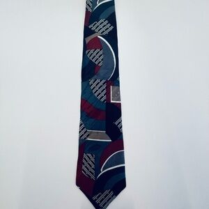 Men's Geometric Abstract Tie in Teal, Burgundy & Blue
